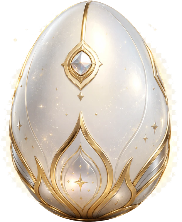 The Founder Egg — a pearl-and-gold jeweled Squishies egg